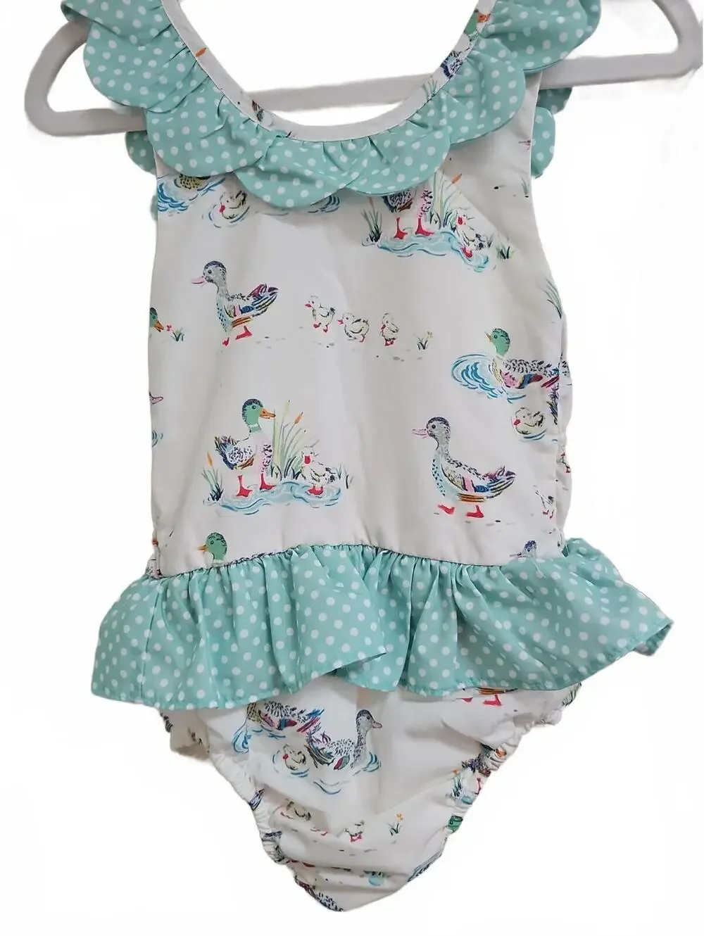 Busy Bees Smocks Girls Duck Print Bathing Suit Girls Size 4T & Ruffled Towel